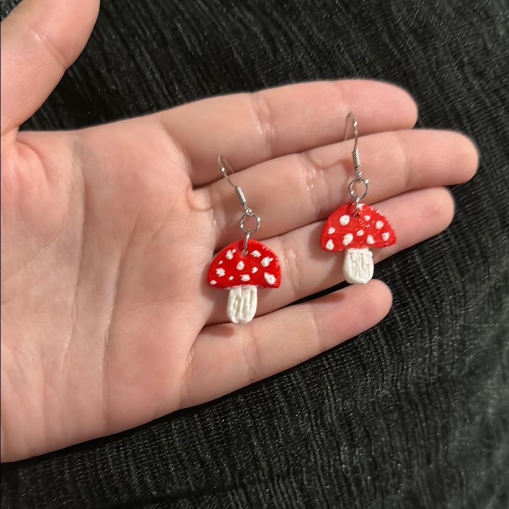 Handmade Charming Red Mushroom Earrings